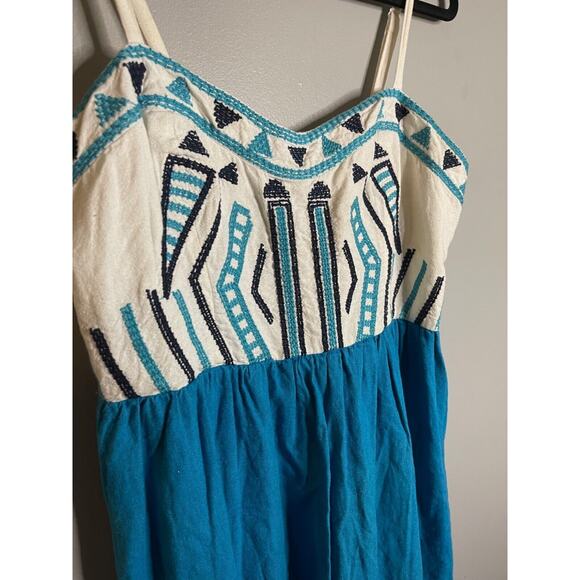 Staring At Stars Size 10 M Dress Blue White Aztec Cami Tank Embroidered Boho - Picture 5 of 9